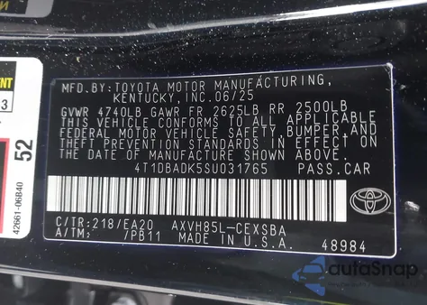 2025 Toyota Camry Se из США, поврежденный, VIN 4T1DBADK5SU031765